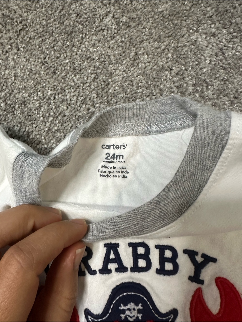 Carter's White One-Piece with Red Crab Graphic and Gray Trim - Picture 3 of 3